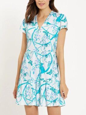 Jude Connally Ginger Dress Womens Sz M Blue White Ruffled Summer Casual Novelty